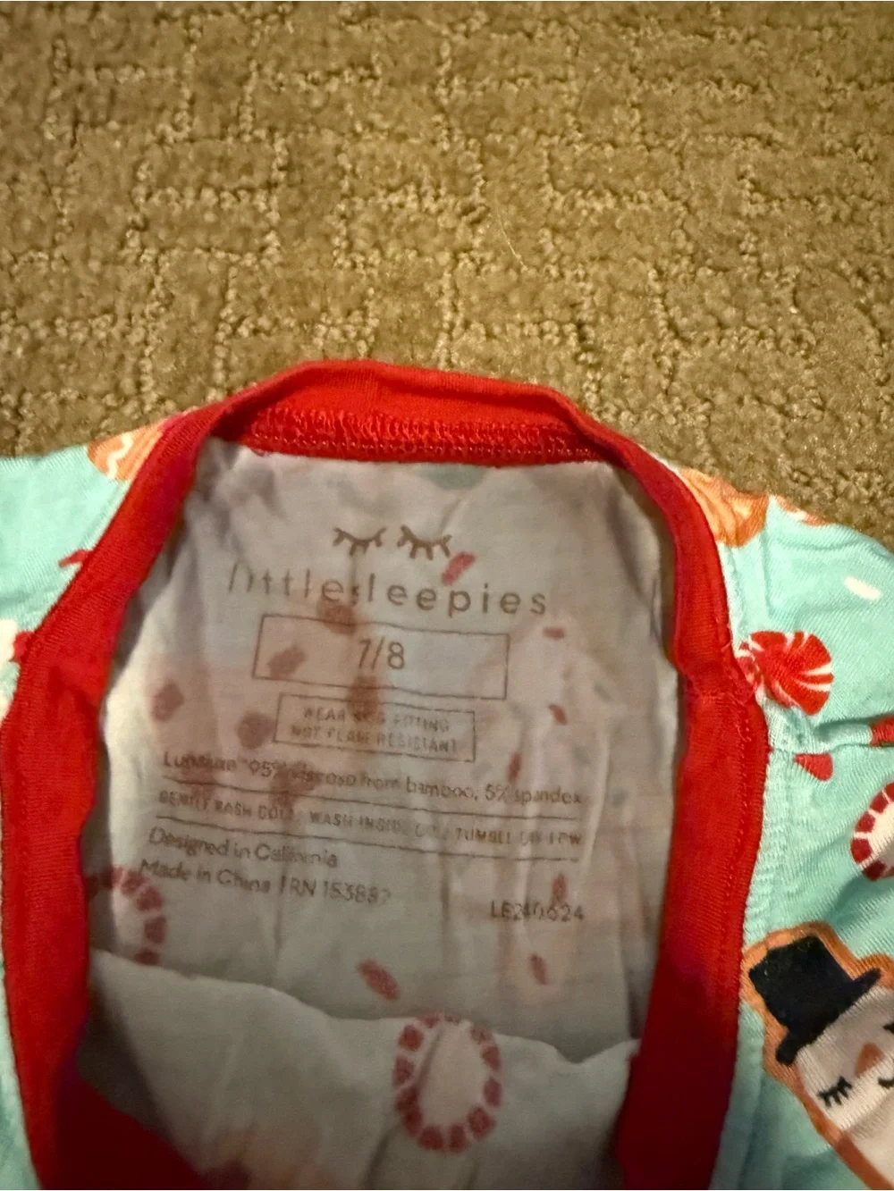 Little Sleepies Light Blue with Red Trim Kids Christmas/Holiday Pajamas